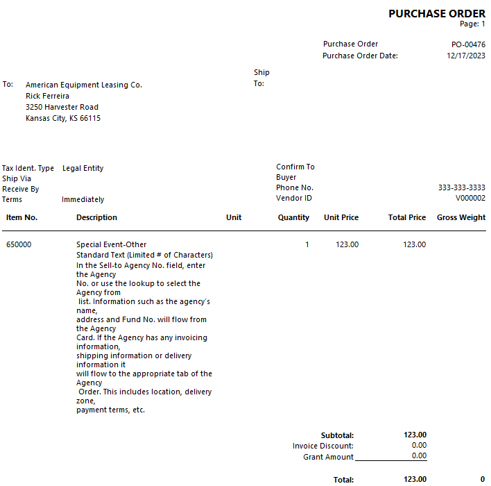 standard text on order