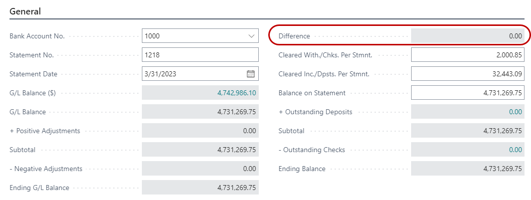 Bank Rec. Dep. Lines Subform
