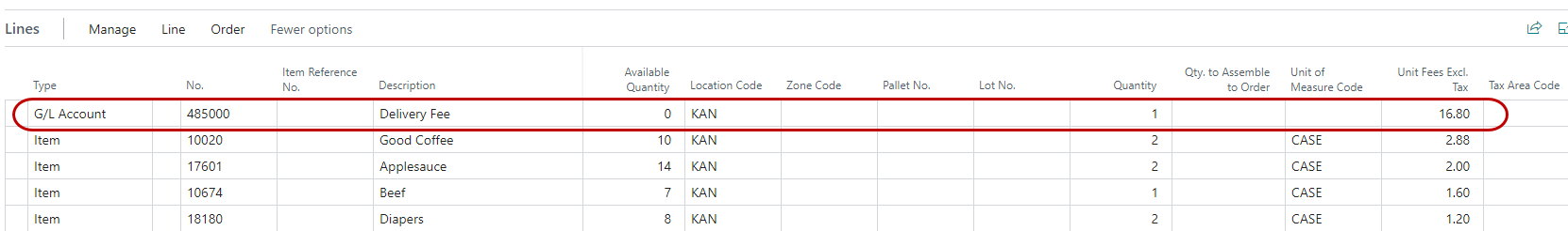 Delivery Fee on Lines