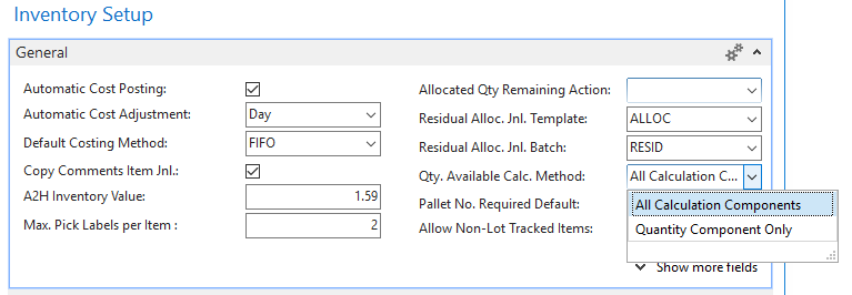 Inventory Setup Calculation Methods