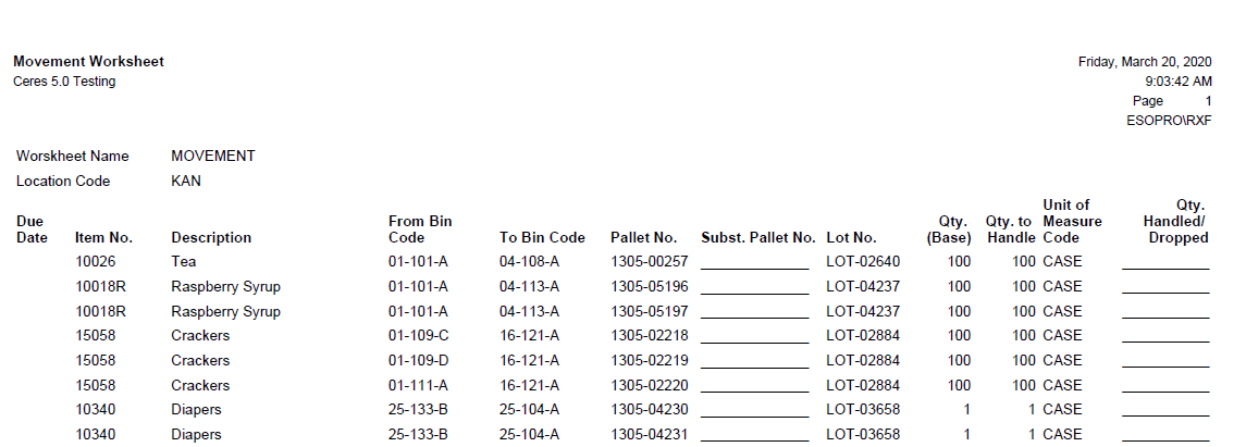 Movement Worksheet Example