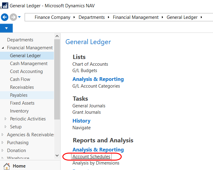 Account Schedule Navigation