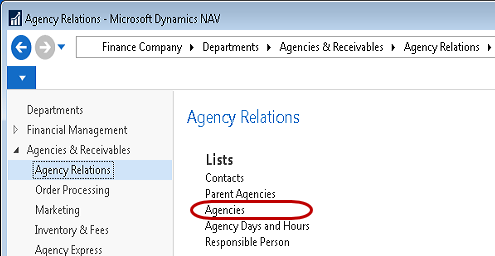 Navigating to Agency Card