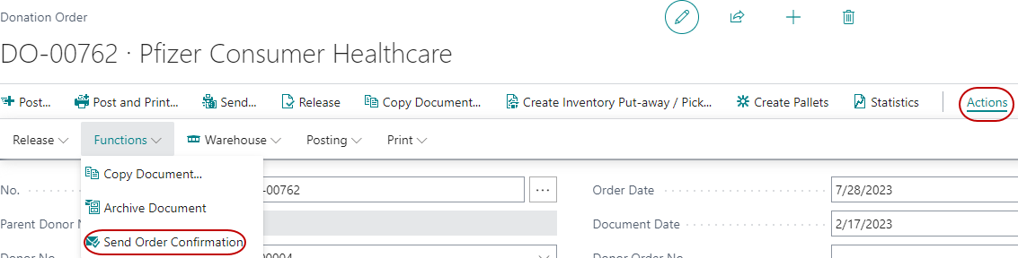 Send Donation Order Confirmation