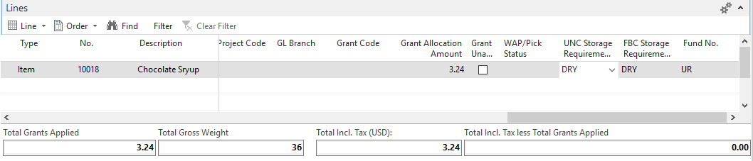 Grant Allocation Amount on Lines