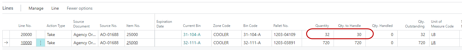Qty to Handle Lines Change
