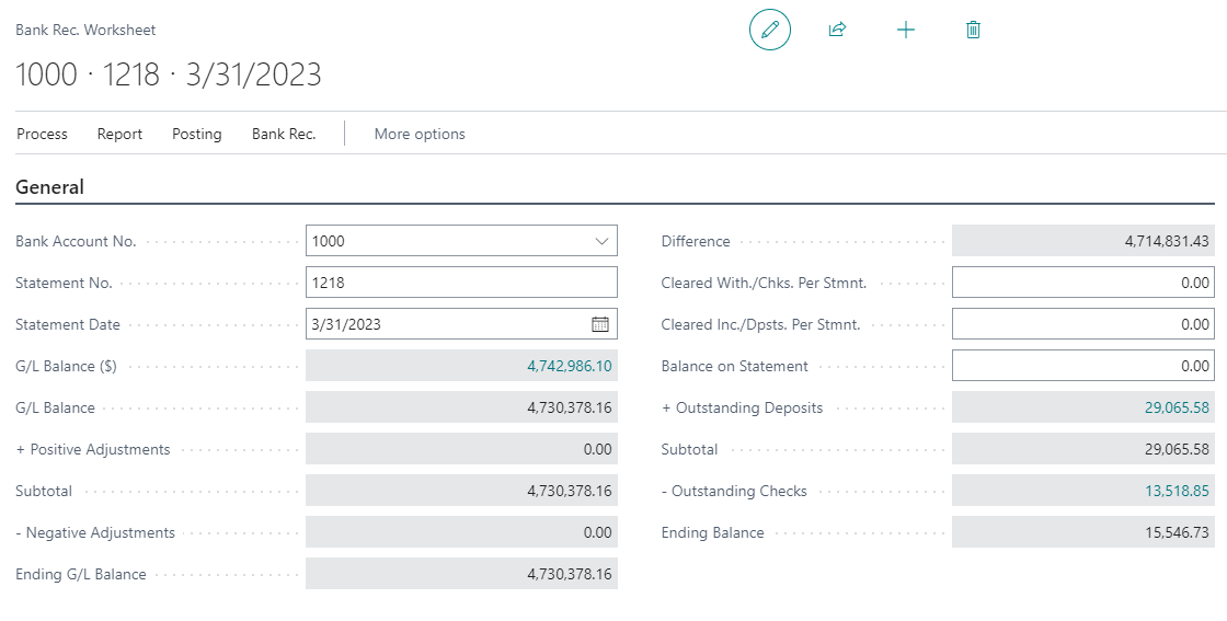 Navigating to Bank Reconciliation