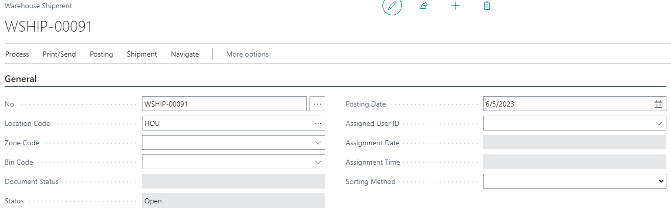 New Warehouse Shipment No.