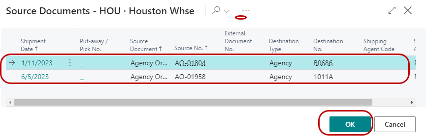Choose Warehouse Source Documents