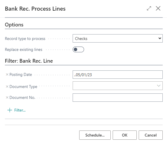 Bank Account Reconciliation Page