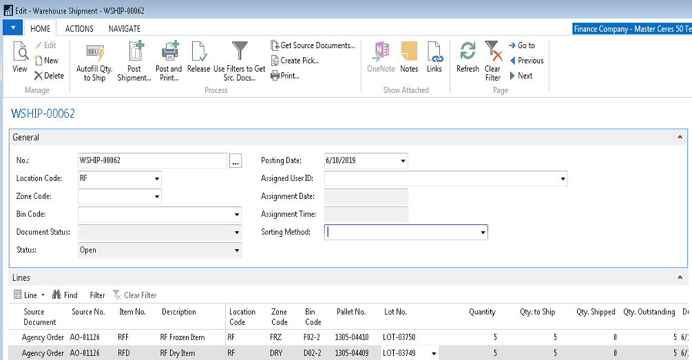 Warehouse Shipment Window