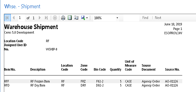 Warehouse Shipment Document