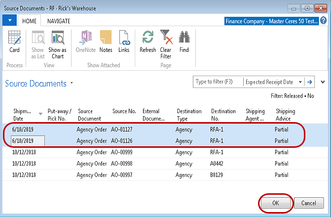 Choose Warehouse Source Documents