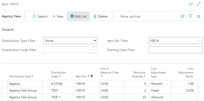 Agency Fees - Item Window